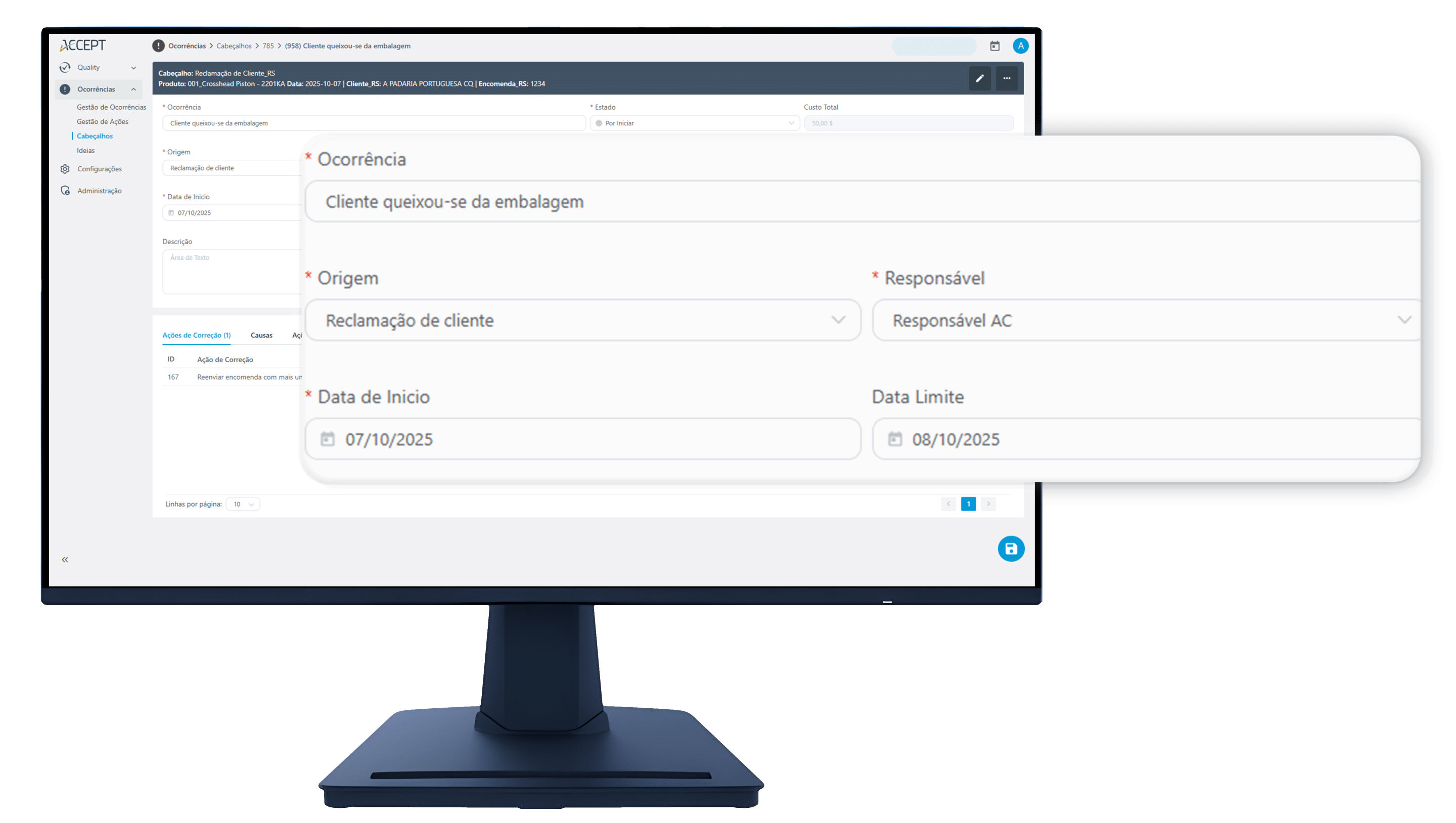 Identificação de origem e data no ACCEPT ocurrences
